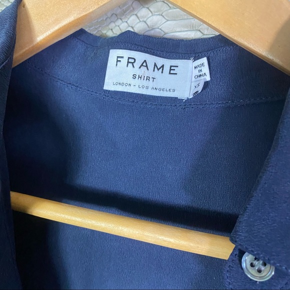 Frame blue silk navy sleeveless shirt dress button down - Picture 4 of 11